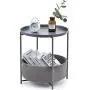TOOLF End Table, Metal Nightstand, Coffee Round Table, Sofa Side Snack Table with Detachable Tray Top and Fabric Storage Basket, Scandi Style Table for Living Room Bedroom (Dark Grey)