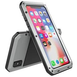 iPhone Xs Max Case, TCM Aluminum Metal Case - Water Resistant Shockproof Heavy Duty Tempered Glass Screen Protector Dual Layer Protective Case for Apple iPhone Xs Max-Silver