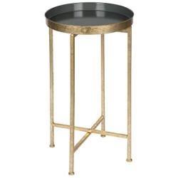 Kate and Laurel Celia Round Metal Foldable Tray Accent Table, Gray with Gold Base