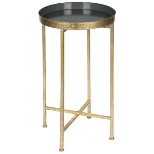 Kate and Laurel Celia Round Metal Foldable Tray Accent Table, Gray with Gold Base Kate and Laurel Celia Round Metal Foldable Tray Accent Table, Gray with Gold Base