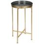Kate and Laurel Celia Round Metal Foldable Tray Accent Table, Gray with Gold Base