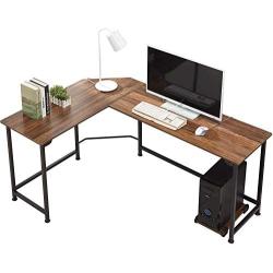 VECELO Modern L-Shaped Corner Computer Desk with CPU Stand/PC Laptop Study Writing Table Workstation for Home Office Wood & Metal, Dark Walnut+Black Leg