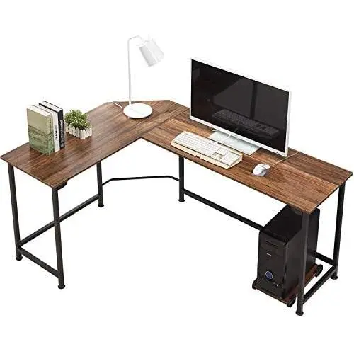 VECELO Modern L-Shaped Corner Computer Desk with CPU Stand/PC Laptop Study Writing Table Workstation for Home Office Wood & Metal, Dark Walnut+Black Leg VECELO Modern L-Shaped Corner Computer Desk with CPU Stand/PC Laptop Study Writing Table Workstation for Home Office Wood & Metal, Dark Walnut+Black Leg