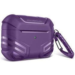 MOBOSI Vanguard Armor Series Military AirPods Pro Case, Full-Body Hard Shell Protective Cover Case Skin with Keychain for AirPod Pro 2019, Purple [Front LED Visible]