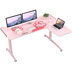 EUREKA ERGONOMIC L60 Corner Gaming Desk, L-Shape Pink Gaming Computer Desk Home Office Writing Table 60 X 43in W Mousepad Popular Gift for Girl/Female/E-Sports Lover Right Side