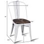 COSTWAY Tolix Style Dining Chairs Industrial Metal Stackable Cafe Side Chair w/Wood Seat Set of 4 (White and Brown)
