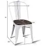 COSTWAY Tolix Style Dining Chairs Industrial Metal Stackable Cafe Side Chair w/Wood Seat Set of 4 (White and Brown)