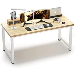 NSdirect 63'' Computer Desk,Large Home Office Desk Wide Workstation 1 inch Thicker Tabletop for Writing,Games and Home Work PC Desk Modern Finish Wood Board and Sturdy Steel Legs,Oak+White