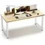 NSdirect 63'' Computer Desk,Large Home Office Desk Wide Workstation 1 inch Thicker Tabletop for Writing,Games and Home Work PC Desk Modern Finish Wood Board and Sturdy Steel Legs,Oak+White NSdirect 63'' Computer Desk,Large Home Office Desk Wide Workstation 1 inch Thicker Tabletop for Writing,Games and Home Work PC Desk Modern Finish Wood Board and Sturdy Steel Legs,Oak+White
