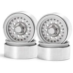 Que-T 1.9'' Pack of 4 Alloy Metal Beadlock Wheel Rims for 1/10 RC Crawler SCX10 90046 D90 Trx4 (Matt Silver)