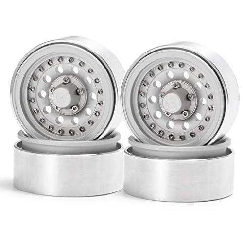 Que-T 1.9'' Pack of 4 Alloy Metal Beadlock Wheel Rims for 1/10 RC Crawler SCX10 90046 D90 Trx4 (Matt Silver)