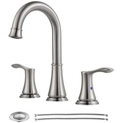 PARLOS Widespread Double Handles Bathroom Faucet with Metal Pop Up Drain and cUPC Faucet Supply Lines, Brushed Nickel, Demeter 13651