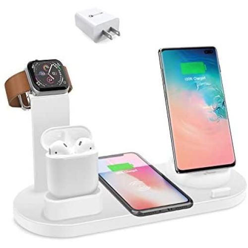 BixMe Wireless Charger Station,7.5W Qi Fast Wireless Charging,4IN1 Wireless Charge Dock Station for iWatch and Airpods,Compatible with iPhone11/11Pro/XSMAX/XR/XS/X/8/8P,Galaxy S10/S9/S9+/S8 and More