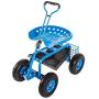 Peach Tree Garden Cart Rolling Work Seat Outdoor Utility Lawn Yard Patio Wagon Scooter for Planting, Adjustable Handle 360 Degree Swivel Seat Blue