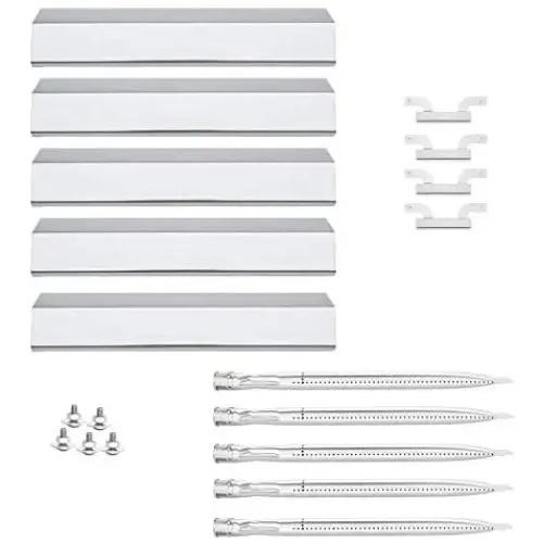Uniflasy Gas Grill Burner Tube Pipe, Heat Shield Plate Tent/Burner Cover, Crossover/Carry Over Channel Replacement Parts Kit for Brinkmann 810-1750-S, 810-1751-S, 810-3551-0 Gas Grills