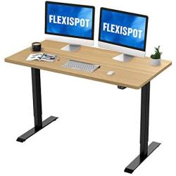 Flexispot Height Adjustable Desk, Electric Sit Stand Desk Home Office Table Standing Desk (55x28 Black+Maple)