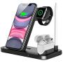 QI-EU Wireless Charger, 4 in 1 Qi-Certified Fast Charging Station Compatible Apple Watch Airpods Pro iPhone 12/11/11pro/X/XS/XR/Xs Max/8/8 Plus, Wireless Charging Stand Compatible Samsung Galaxy S20