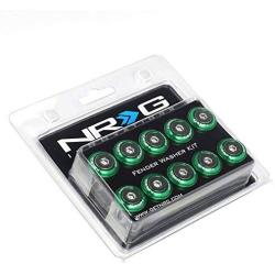 NRG Innovations FW-100GN 10PCs 20MM Wide Fender Washer + Bolt Kit (Rivets for Metal, Green Washer, Silver Bolt)