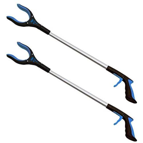 2-Pack 32 Inch Extra Long Grabber Reacher with Rotating Jaw - Mobility Aid Reaching Assist Tool (Blue)