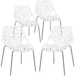 Bonnlo Modern Stackable Chair Set of 4 Kitchen Dining Chair Birch Sapling Comfy Chairs for Indoor Use (White)