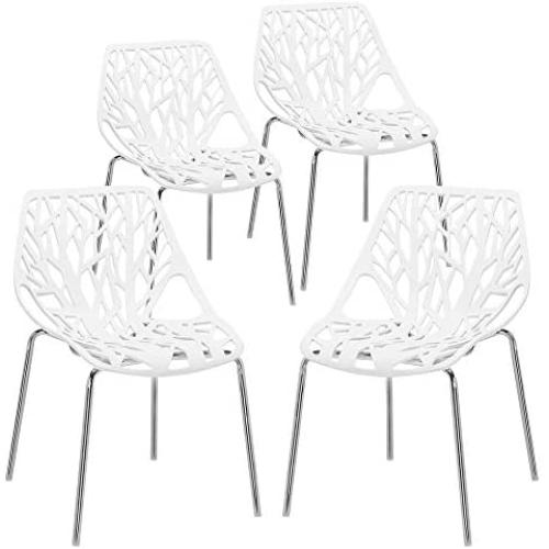 Bonnlo Modern Stackable Chair Set of 4 Kitchen Dining Chair Birch Sapling Comfy Chairs for Indoor Use (White)