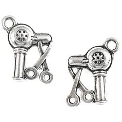 Silver Hairdryer Scissor Charms, Metal Hairdresser Stylist Charms (20 Pieces)