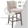 HOMCOM 2 Piece Bar Height Chair Swivel Barstool with Integrated Footrest, Solid Wood Design, and a 180 Degree Rotation, Beige