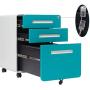 File Cabinet Mobile, Merax 3 Drawer Metal Pedestal Filing Cabinets with 2 Lock Keys, 5 Rolling Casters, Fully Assembled Storage for Home Office Modern Vertical Hanging Folders A4 Letter Size (Blue)