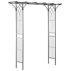 Outsunny 82” Decorative Metal Garden Trellis Arch for Backyard Celebrations- Black