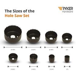 ryker hardware 10-Piece Hole Saw Kit for Wood - Durable Carbon Steel Power Drill Hole Cutter With High Precision Cutting Teeth - Woodworking HCS Hole Saw Kit For Wood, PVC, Plastic, Drywall