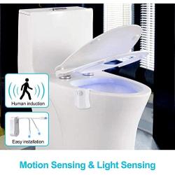 Toilet Night Light, Motion Sensor LED Night Lights,Two Modes with 8 Colors Changing Toilet Bowl Night Light for Bathroom Washroom, Perfect Detection-Fits Any Toilet