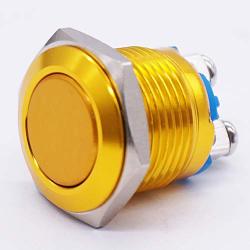 Twidec / 16mm Waterproof Golden Metal Shell Momentary Flat Push Button Switch 3A/12~250V SPST 1NO Start Button for car Modification Switch（Quality Assurance for 1 Years） M-16-GLD-P