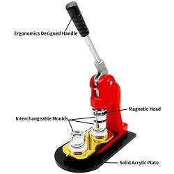 Button Maker, 58mm, Button Maker Machine, 2-1/4 Inch, Red with 200 PCS Button Parts and Circle Cutter (2-1/4inch)