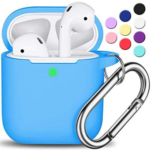 AirPods Case Cover with Keychain, Full Protective Silicone AirPods Accessories Skin Cover for Women Girl with Apple AirPods Wireless Charging Case,Front LED Visible-Light Blue