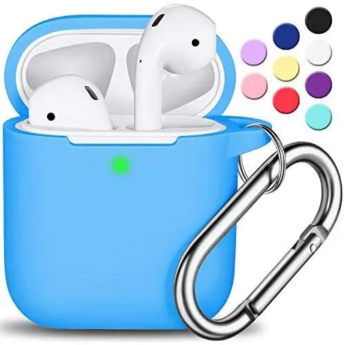 AirPods Case Cover with Keychain, Full Protective Silicone AirPods Accessories Skin Cover for Women Girl with Apple AirPods Wireless Charging Case,Front LED Visible-Light Blue AirPods Case Cover with Keychain, Full Protective Silicone AirPods Accessories Skin Cover for Women Girl with Apple AirPods Wireless Charging Case,Front LED Visible-Light Blue