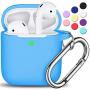 AirPods Case Cover with Keychain, Full Protective Silicone AirPods Accessories Skin Cover for Women Girl with Apple AirPods Wireless Charging Case,Front LED Visible-Light Blue