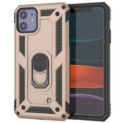 Punkcase iPhone 11 Case [ArmorShield Series] Military Style Protective Dual Layer Case W/Metal Ring Grip Holder & Kickstand | Full Body Protection for Apple iPhone 11 (6.1'') [Gold]