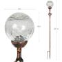 Exhart Solar Clear Cracked Crystal Ball Metal Finials Yard Stake - Glass Ball Metal Stake w/Solar LED Outdoor Lights, Glass Globe Metal Artwork, Glass Orb Metal Ground Stake, 3.5'' L x 3.5'' W x 31'' H