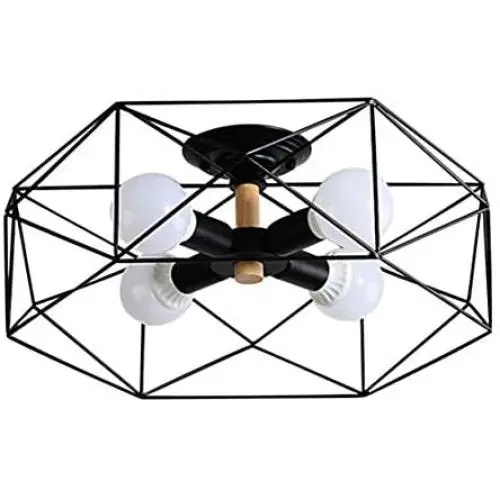 Modo Lighting Semi Flush Mount Ceiling Light 4-Light Black Metal Cage Ceiling Light Fixture Rustic Industrial Decor Lamp for Living Room Kitchen Hallway Farmhouse Lighting E26 (Black) Modo Lighting Semi Flush Mount Ceiling Light 4-Light Black Metal Cage Ceiling Light Fixture Rustic Industrial Decor Lamp for Living Room Kitchen Hallway Farmhouse Lighting E26 (Black)