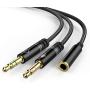 Headphone 3.5mm Splitter Mic Cable for Computer, KOOPAO Headset 3.5mm Female to 2 Dual Male Microphone Audio Stereo Jack Earphones Port to Gaming Speaker PC Adapter