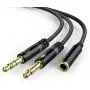 Headphone 3.5mm Splitter Mic Cable for Computer, KOOPAO Headset 3.5mm Female to 2 Dual Male Microphone Audio Stereo Jack Earphones Port to Gaming Speaker PC Adapter