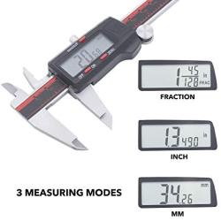 VINCA DCLA-0605 Electronic Digital Vernier Micrometer Caliper Measuring Tool Stainless Steel Large LCD Screen 0-6 Inch/150mm, Inch/Metric/Fractions, Red/Black