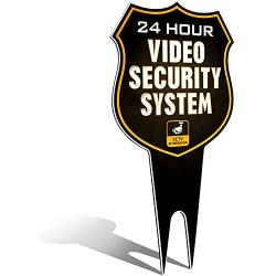 Ultra Reflective Warning 24 Hour Video Surveillance Security Camera System in Operation Metal Yard Sign | Stylish Laser Cut Shield Design | Heavy Duty 1/8'' Thick DiBond Aluminum (Reflective)