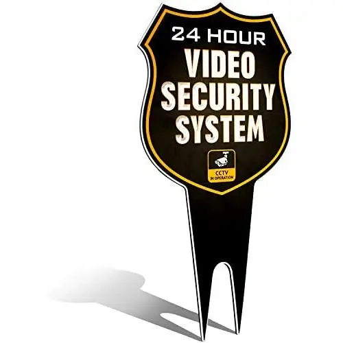 Ultra Reflective Warning 24 Hour Video Surveillance Security Camera System in Operation Metal Yard Sign | Stylish Laser Cut Shield Design | Heavy Duty 1/8'' Thick DiBond Aluminum (Reflective) Ultra Reflective Warning 24 Hour Video Surveillance Security Camera System in Operation Metal Yard Sign | Stylish Laser Cut Shield Design | Heavy Duty 1/8'' Thick DiBond Aluminum (Reflective)