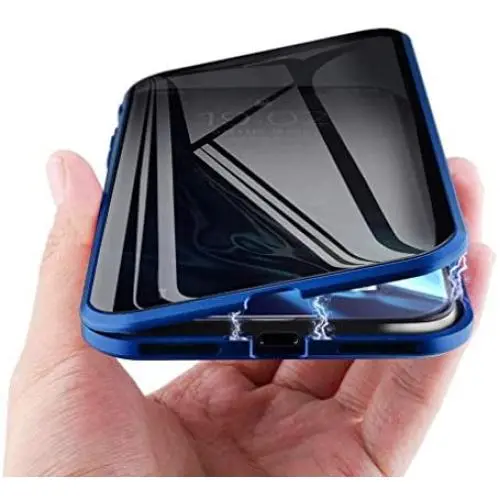 MIMEI Privacy Magnetic Case for iPhone 7/8 4.7inch Clear Double Sided Tempered Glass [Magnet Absorption Metal Bumper Frame] Thin Anti-Spy 360 Full Protective Phone Case 4.7'' 5.5'' (Blue, 7G/8G 4.7'')