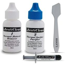 ArctiClean Kit 1 & 2 Thermal Paste Compound Remover + Arctic Silver 5 Thermal Compound Paste 3.5g + Lansh Tool