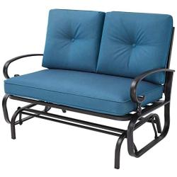 Oakmont Outdoor Loveseat Patio Swing Rocking Glider 2 Seats Metal Furniture Set (Peacock Blue)