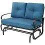 Oakmont Outdoor Loveseat Patio Swing Rocking Glider 2 Seats Metal Furniture Set (Peacock Blue)