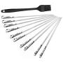 BearMoo Kabob Skewers 17'' Stainless Steel BBQ Barbecue Skewers 7/20'' Flat Metal Grilling Skewers Set, Reusable BBQ Sticks (Set of 10 +1 X Handy Storage)