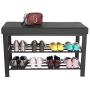 SONGMICS Shoe Bench, 3-Tier Shoe Rack for Entryway, Storage Organizer with Foam Padded Seat, Faux Leather, Metal Frame, for Living Room, Hallway, 31.9 x 12.2 x 19.3 Inches, Black ULBS58H